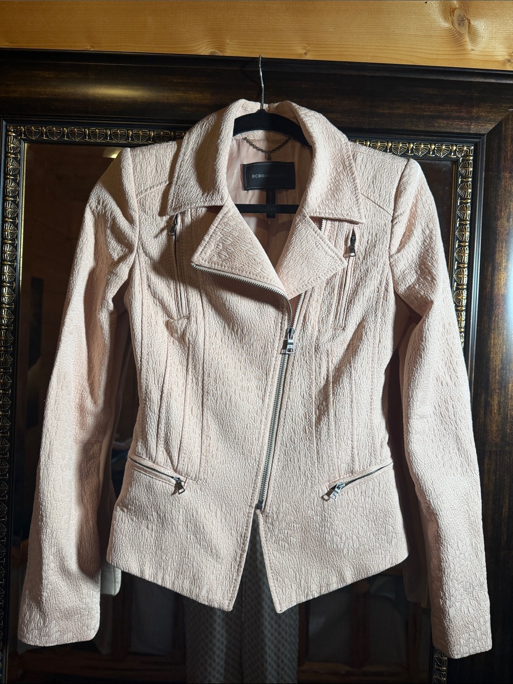 BCBGMaxAzria Blush Pink Textured Moto Jacket